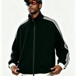 Detail view of the track jacket collar and zip