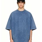 Washed blue heavyweight tee worn by a model
