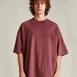 Washed burgundy heavyweight tee worn by a model
